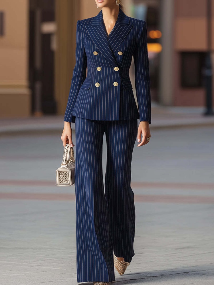 Men'S Formal Wear In Winter - Women Striped Female Business Work Wear