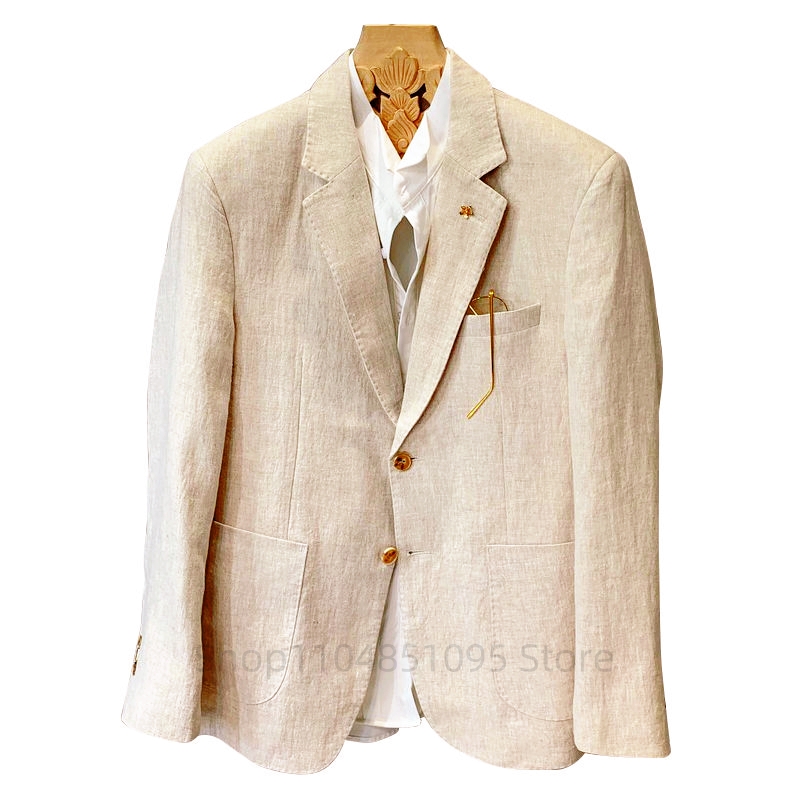 Men Formal Wear In Summer - Beige Men Suit Linen Blazers Jackets